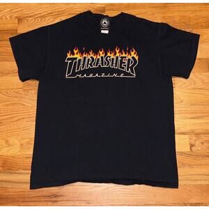 Thrasher Magazine Shirt Mens Medium Black Yellow Flames Skater Skateboarding